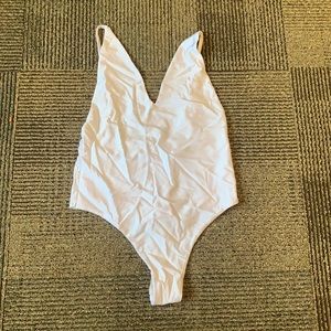 White slinky deep V bodysuit, size M